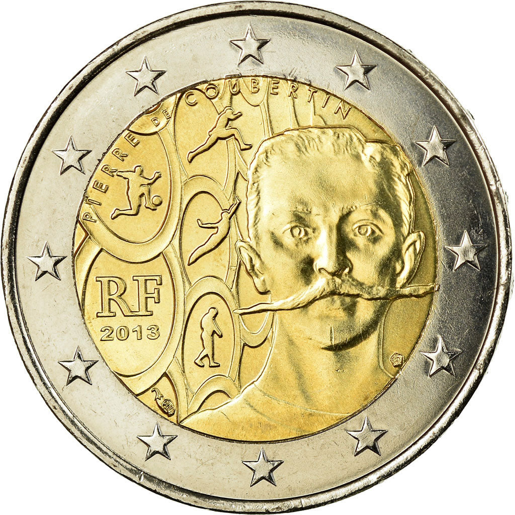 France, 2 Euro, Pierre de Coubertin 2013, 2013, MS(63), Bi-Metallic, Gadoury:16