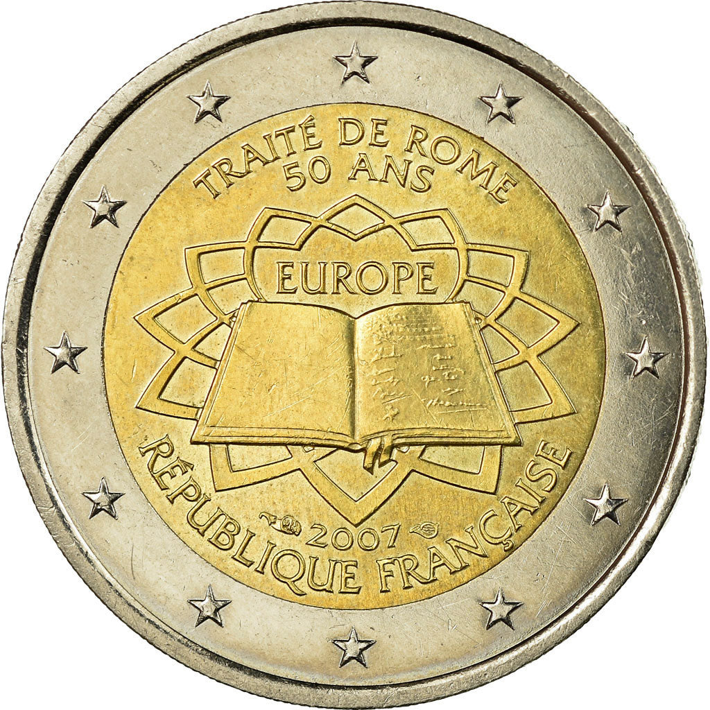 Francja, 2 Euro, Traité de Rome 50 ans, 2007, EF(40-45), Bimetaliczny