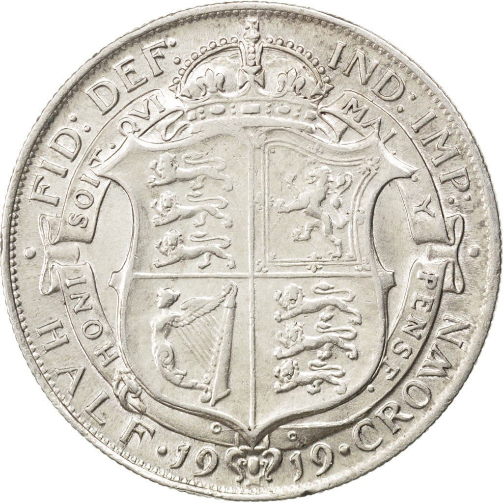 GREAT BRITAIN, 1/2 Crown, 1919, KM #818.1, AU(50-53), Silver, 32.3, 14.15