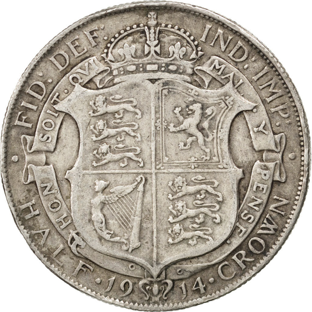 GREAT BRITAIN, 1/2 Crown, 1914, KM #818.1, VF(20-25), Silver, 32.3, 14.07