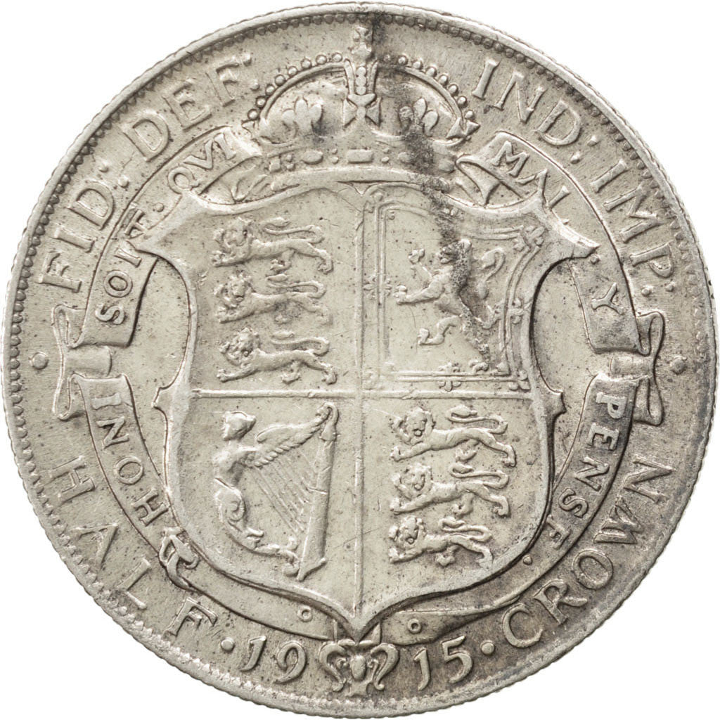 GREAT BRITAIN, 1/2 Crown, 1915, KM #818.1, EF(40-45), Silver, 32.3, 14.09