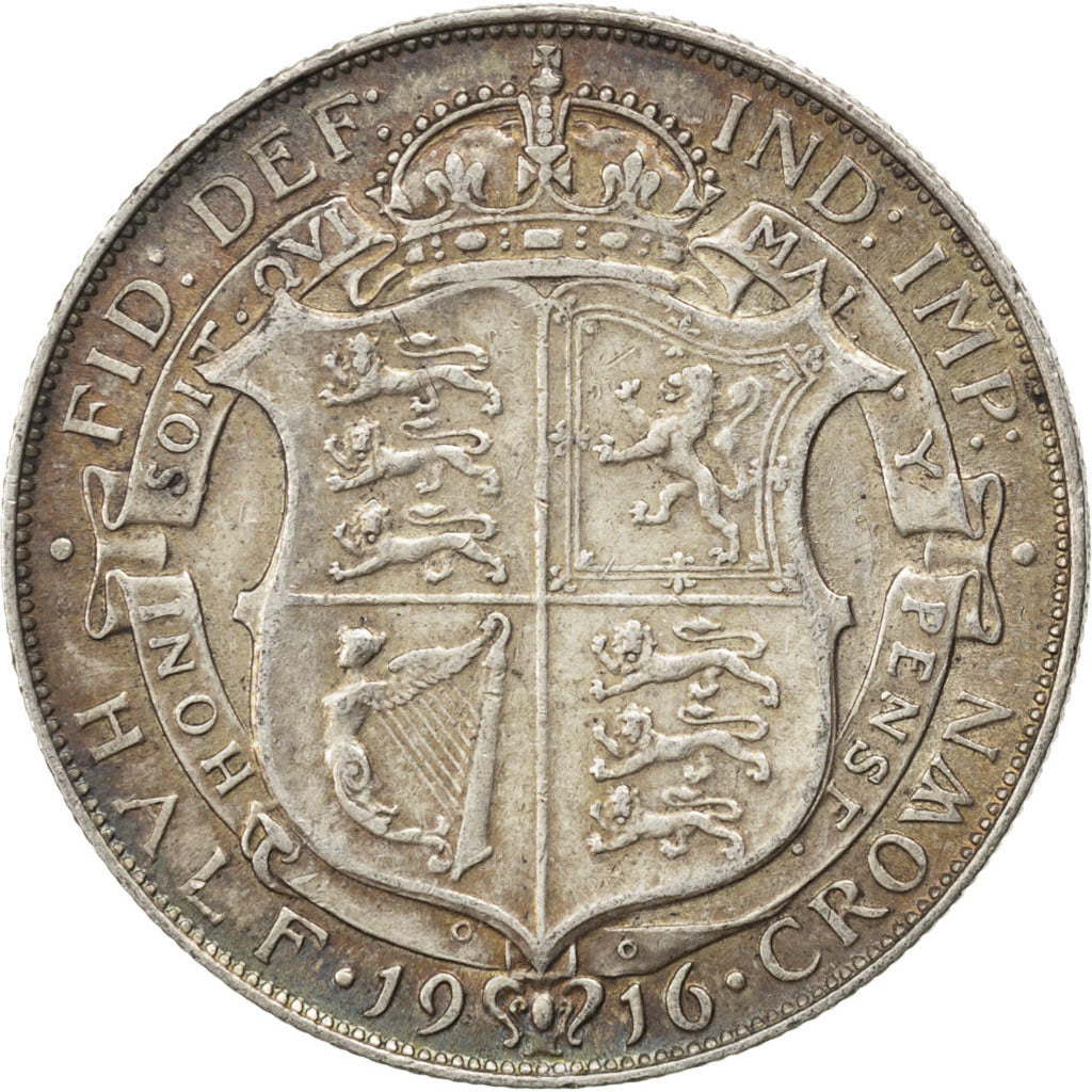 GREAT BRITAIN, 1/2 Crown, 1916, KM #818.1, EF(40-45), Silver, 32.3, 14.08