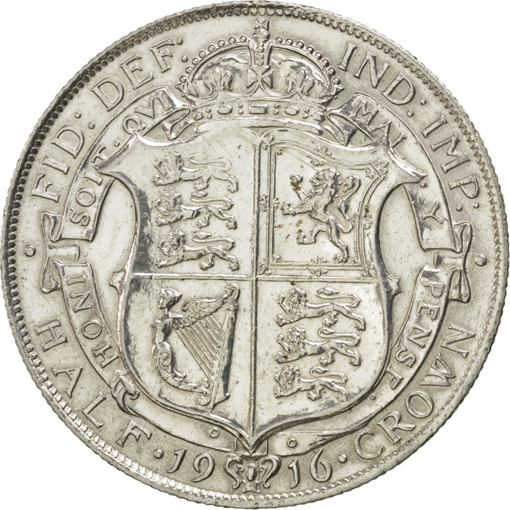 GREAT BRITAIN, 1/2 Crown, 1916, KM #818.1, EF(40-45), Silver, 32.3, 14.07