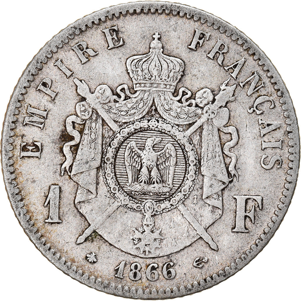 Moeda, França, 1 Franc, 1866, Paris, VF(30-35), Prata, KM:806.1, Gadoury:463