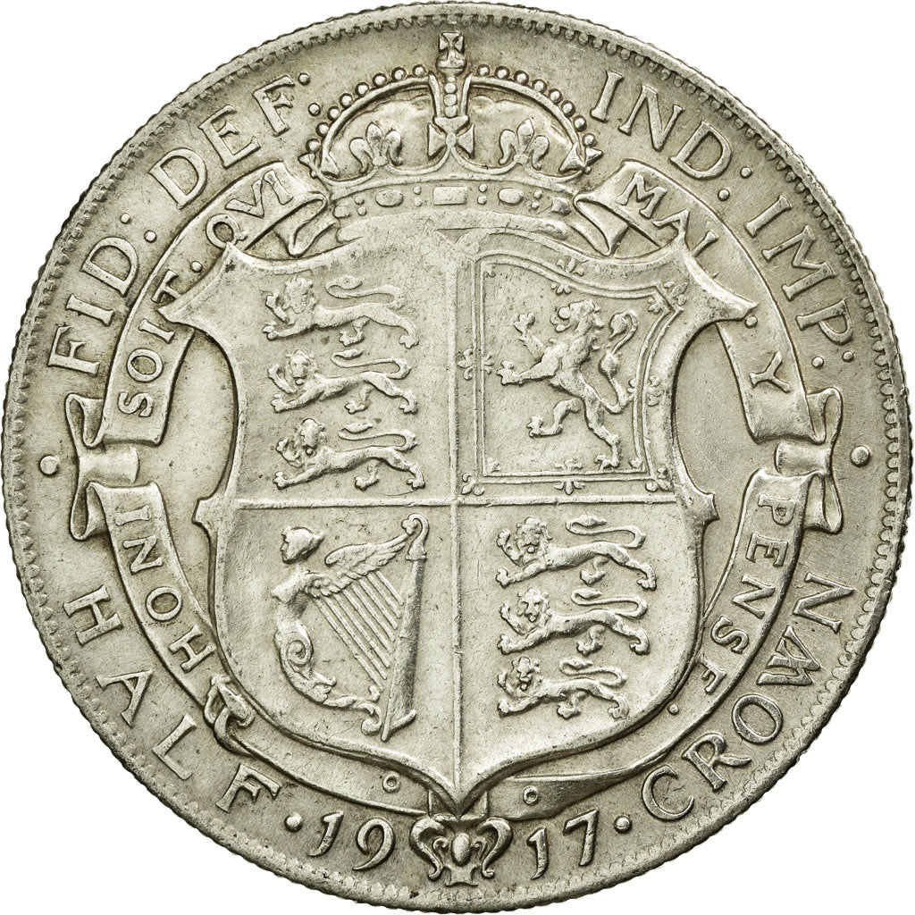 Coin, Great Britain, George V, 1/2 Crown, 1917, AU(50-53), Silver, KM:818.1