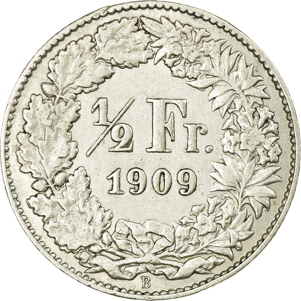 Coin, Switzerland, 1/2 Franc, 1909, Bern, EF(40-45), Silver, KM:23