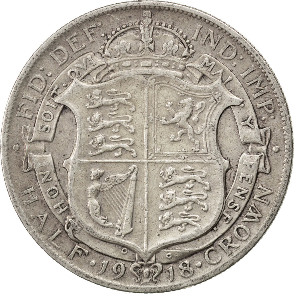GREAT BRITAIN, 1/2 Crown, 1918, KM #818.1, VF(30-35), Silver, 32.3, 14.01