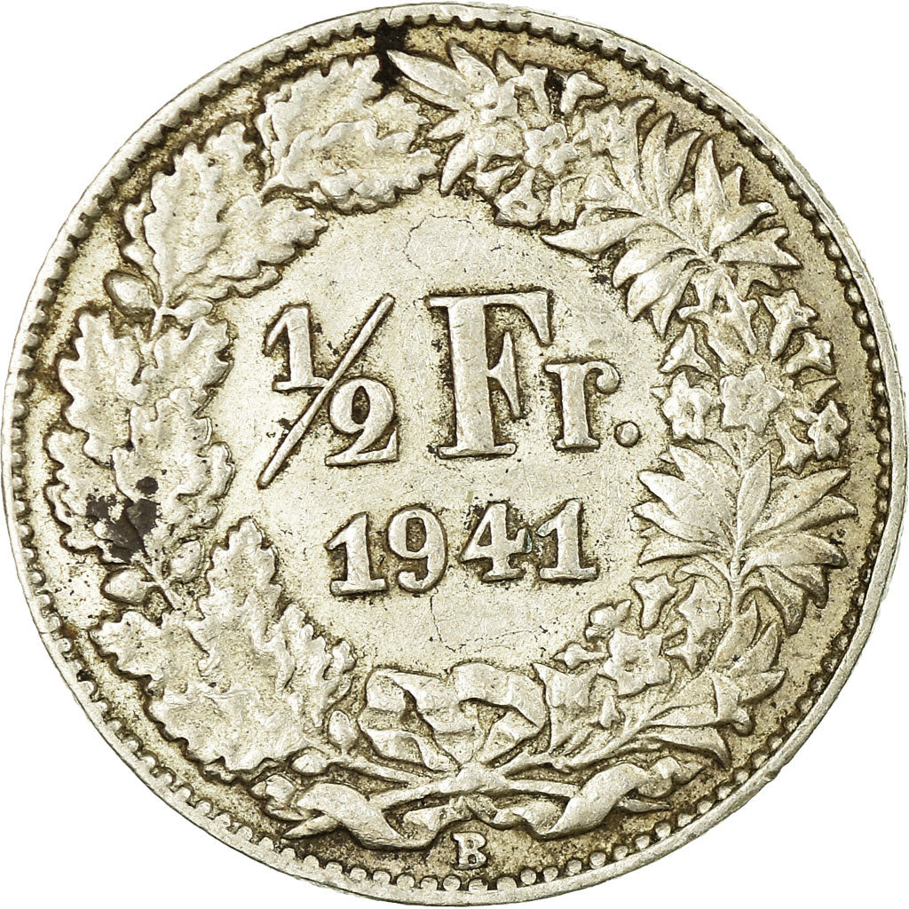 Moneta, Svizzera, 1/2 Franc, 1941, Bern, BB, Argento, KM:23