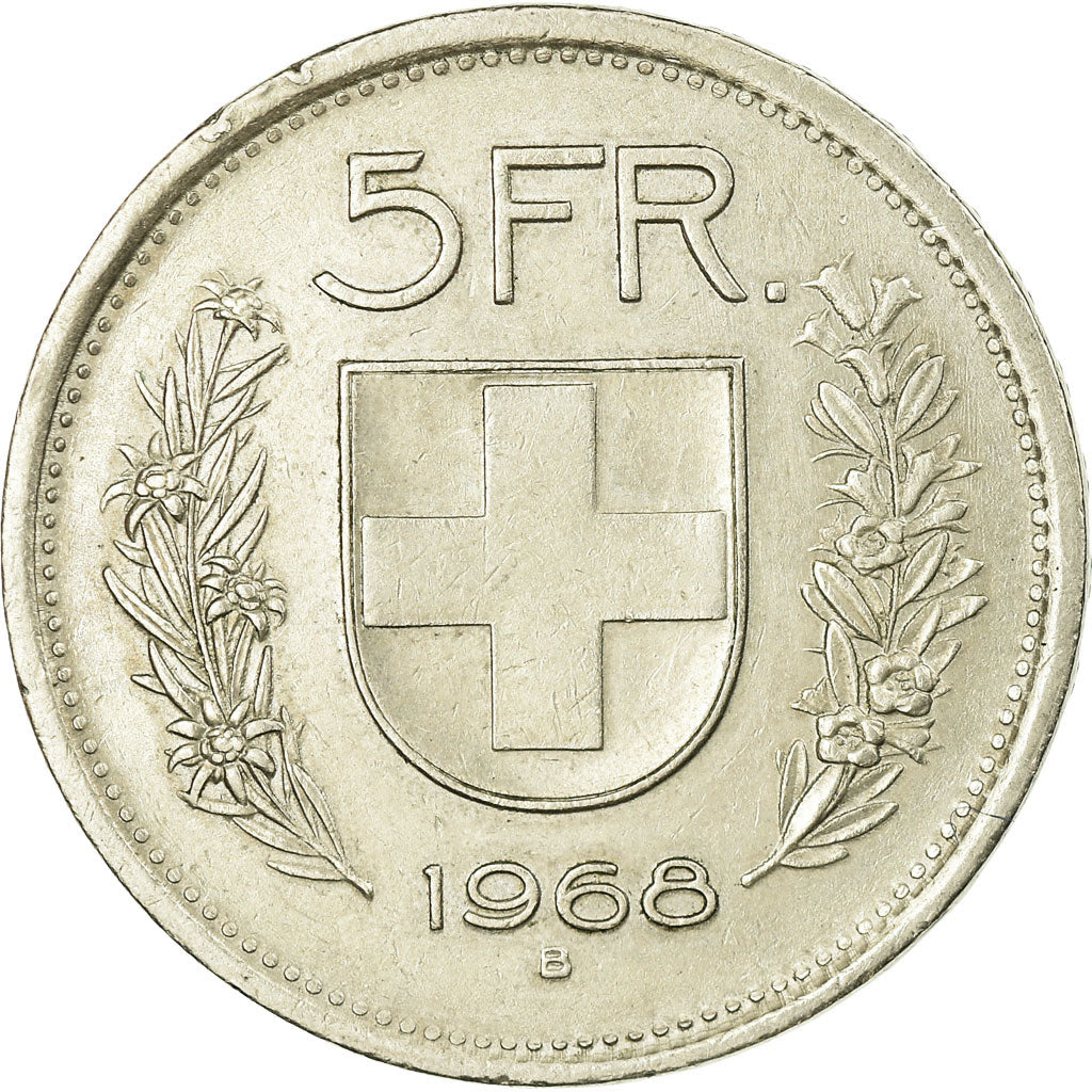 Coin, Switzerland, 5 Francs, 1968, Bern, EF(40-45), Copper-nickel, KM:40a.1