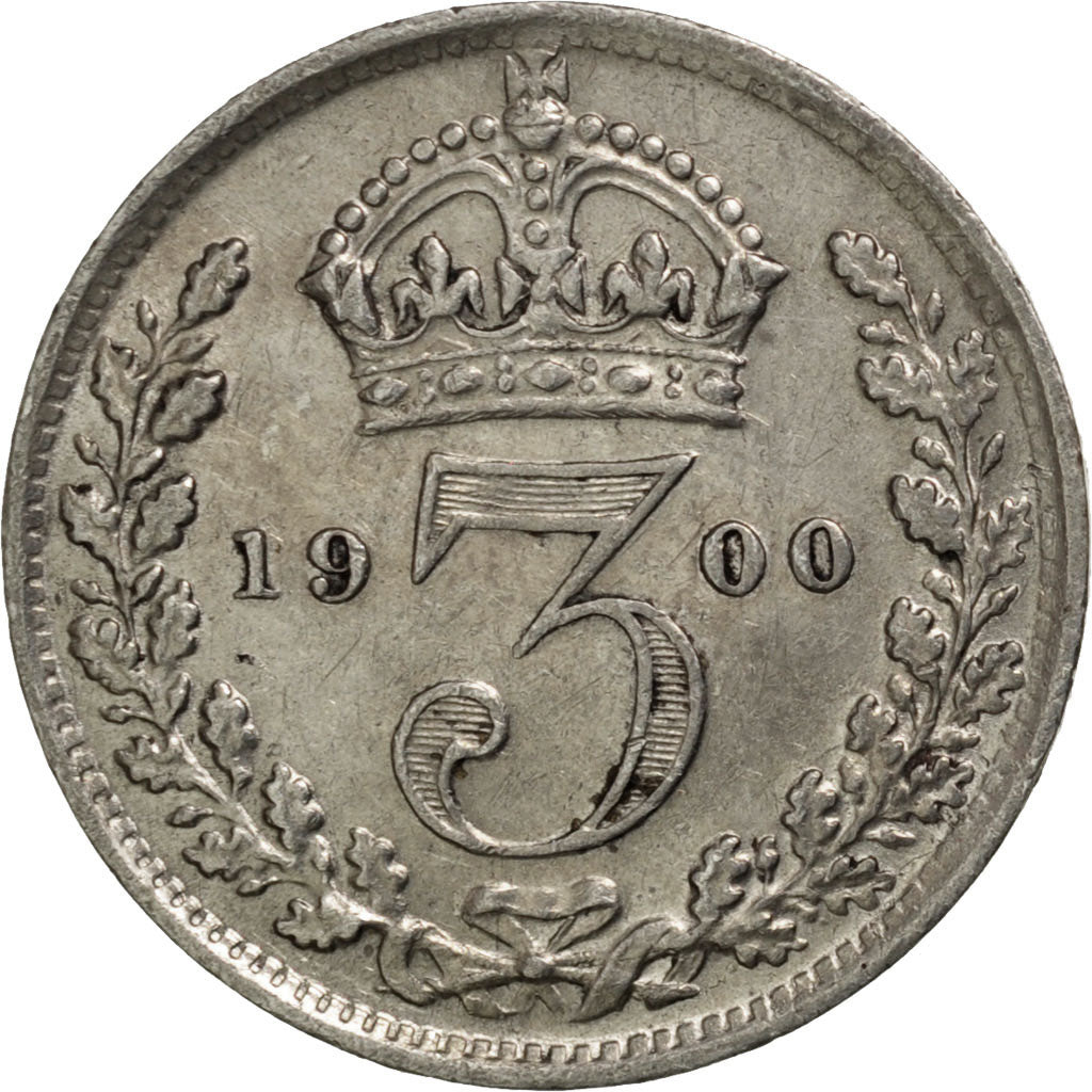 GREAT BRITAIN, 3 Pence, 1900, KM #777, AU(55-58), Silver, 16, 1.40