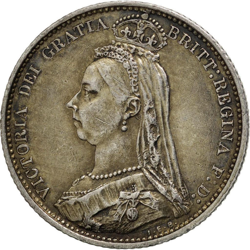 GREAT BRITAIN, 6 Pence, 1887, KM #759, AU(50-53), Silver, 2.81