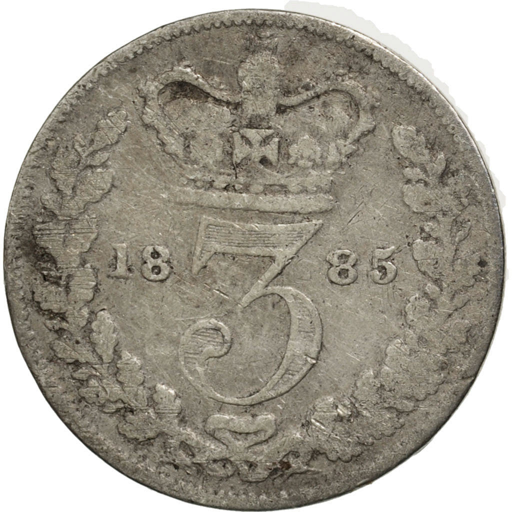 GREAT BRITAIN, 3 Pence, 1885, KM #730, F(12-15), Silver, 1.33