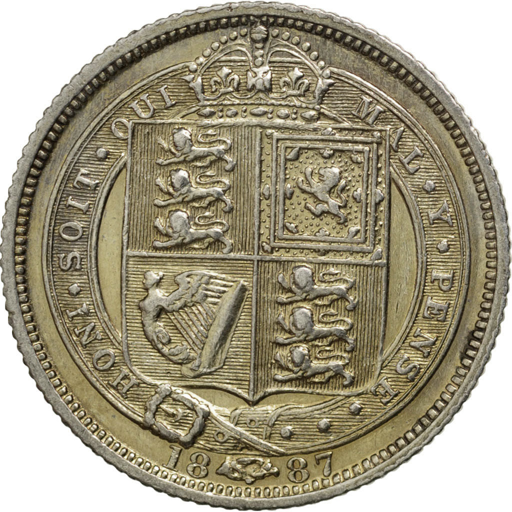 GREAT BRITAIN, 6 Pence, 1887, KM #759, AU(55-58), Silver, 2.80