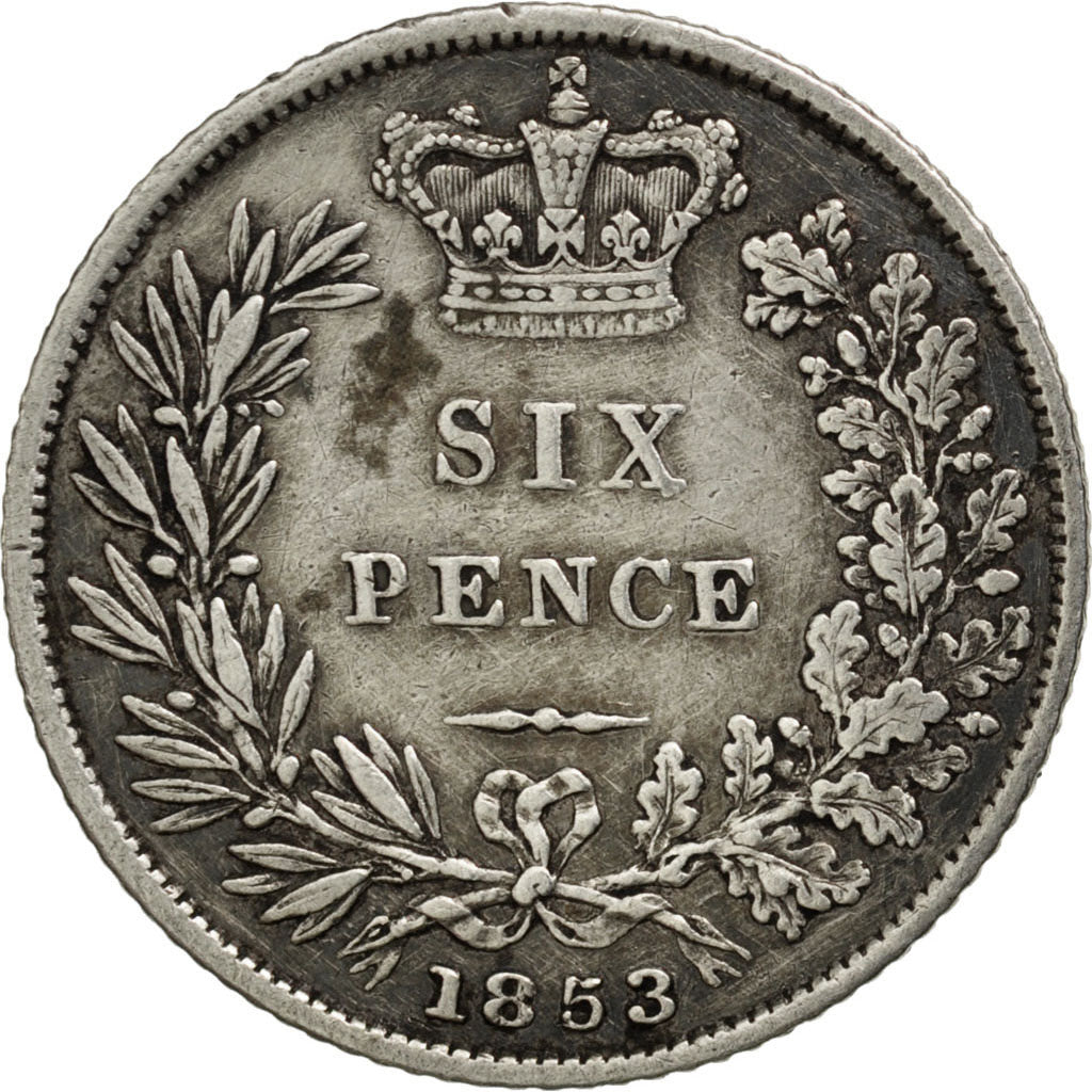 GREAT BRITAIN, 6 Pence, 1853, KM #733.1, EF(40-45), Silver, 19.32, 2.79