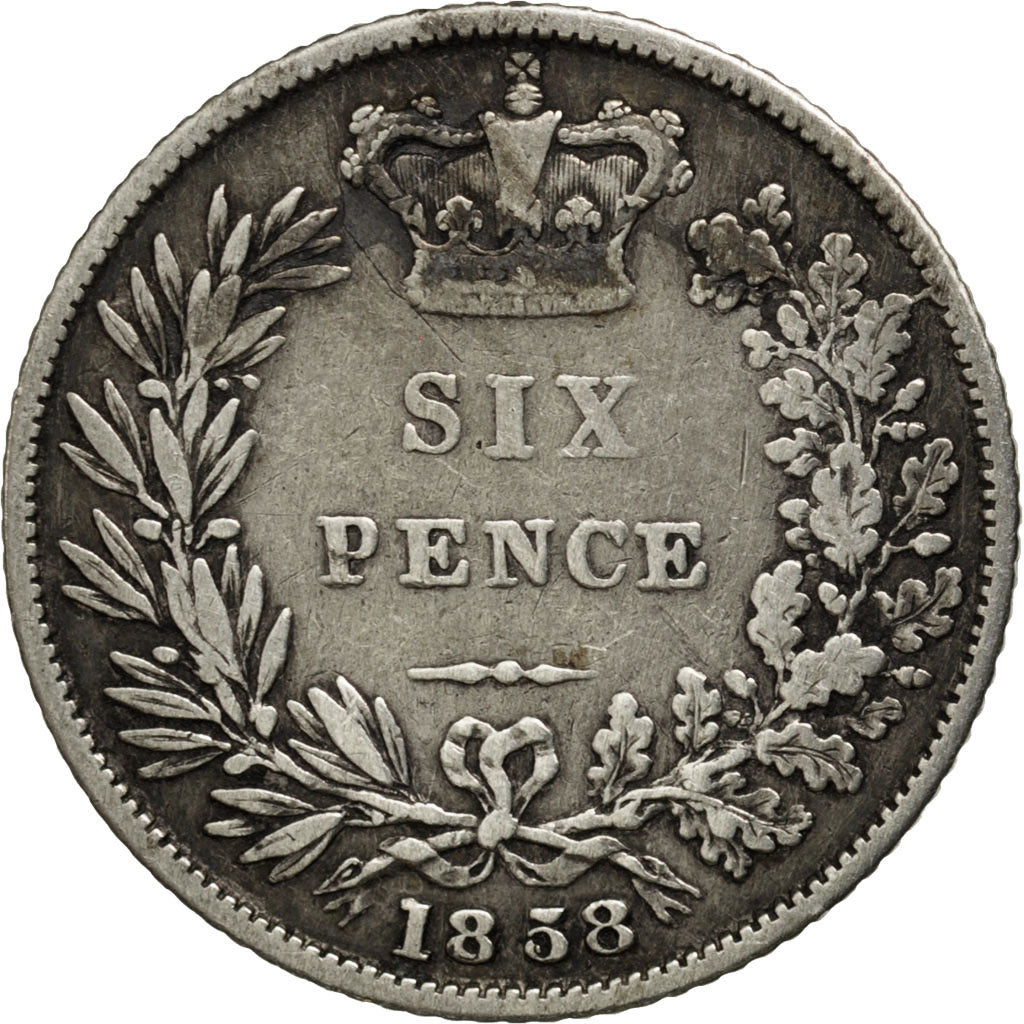 GREAT BRITAIN, 6 Pence, 1858, KM #733.1, VF(20-25), Silver, 19.32, 2.71