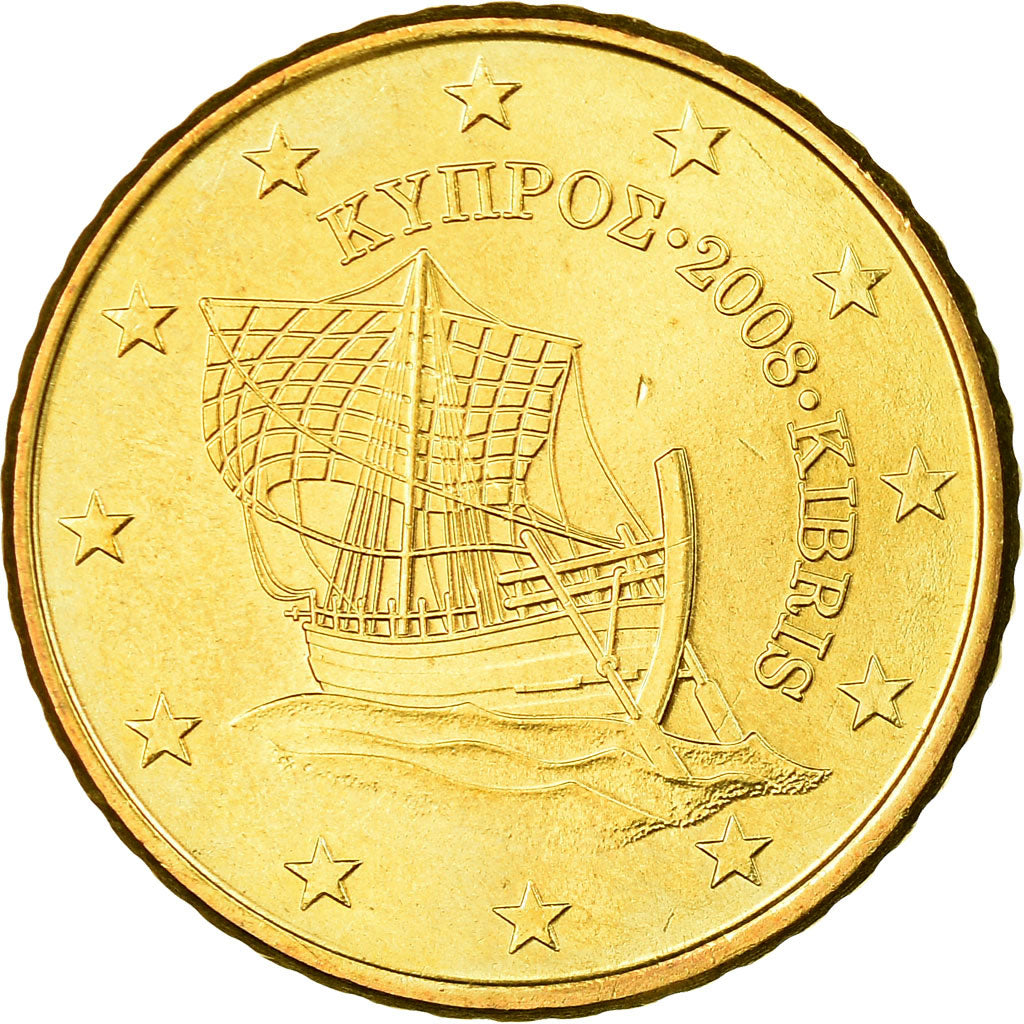 Cyprus, 50 Euro Cent, 2008, EF(40-45), Brass, KM:83