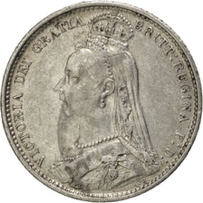 GREAT BRITAIN, 6 Pence, 1887, KM #760, AU(50-53), Silver, 19.5, 2.81