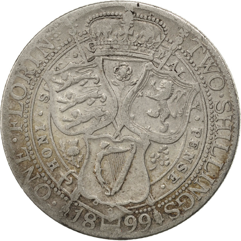 GREAT BRITAIN, Florin, Two Shillings, 1899, KM #781, VF(20-25), Silver, 28.3,...