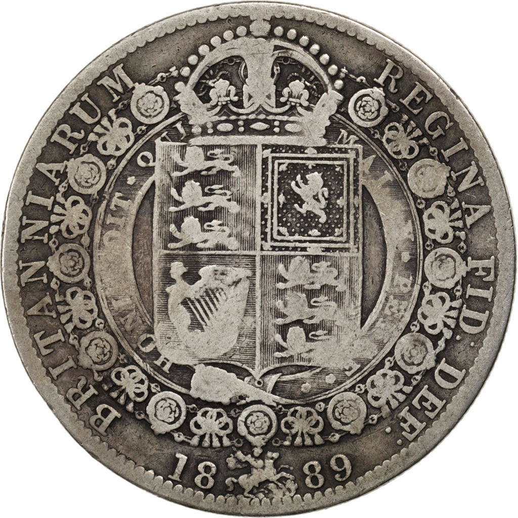 GREAT BRITAIN, 1/2 Crown, 1889, KM #764, VF(20-25), Silver, 13.53