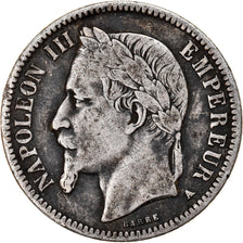 Moneda, Francia, 1 Franc, 1867, Paris, BC+, Plata, KM:806.1, Gadoury:463