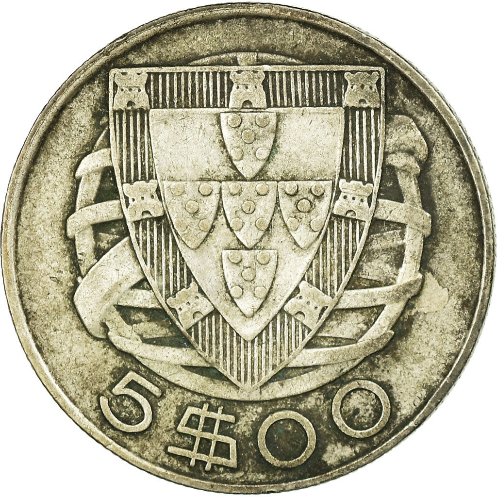 Coin, Portugal, 5 Escudos, 1942, VF(30-35), Silver, KM:581