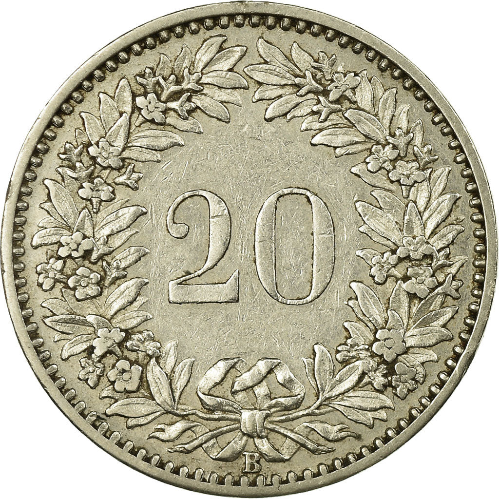 Coin, Switzerland, 20 Rappen, 1919, Bern, EF(40-45), Nickel, KM:29