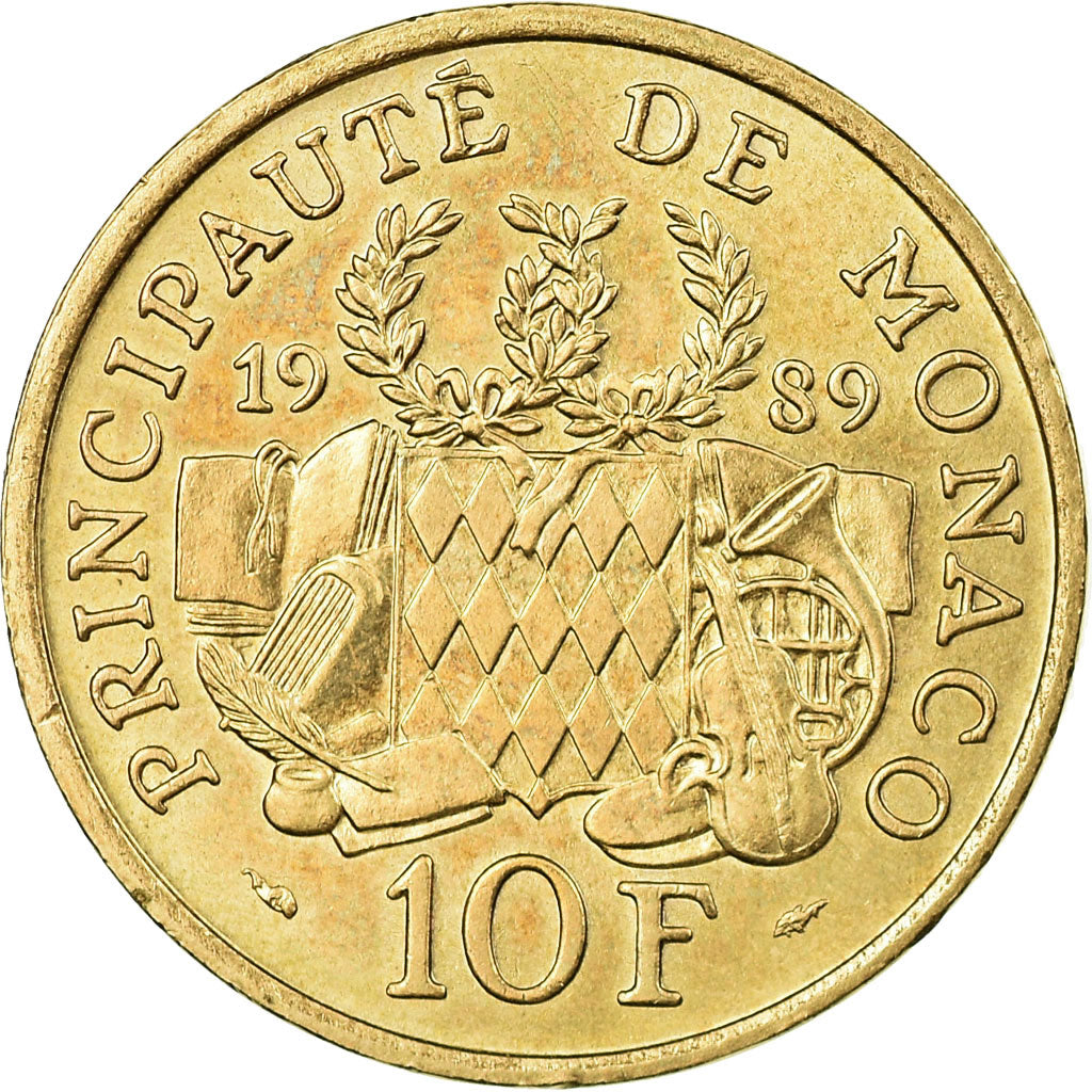 Coin, Monaco, Rainier III, 10 Francs, 1989, AU(55-58), Nickel-Aluminum-Bronze