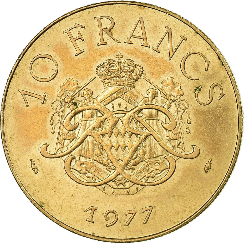Münze, Monaco, Rainier III, 10 Francs, 1977, SS, Copper-Nickel-Aluminum