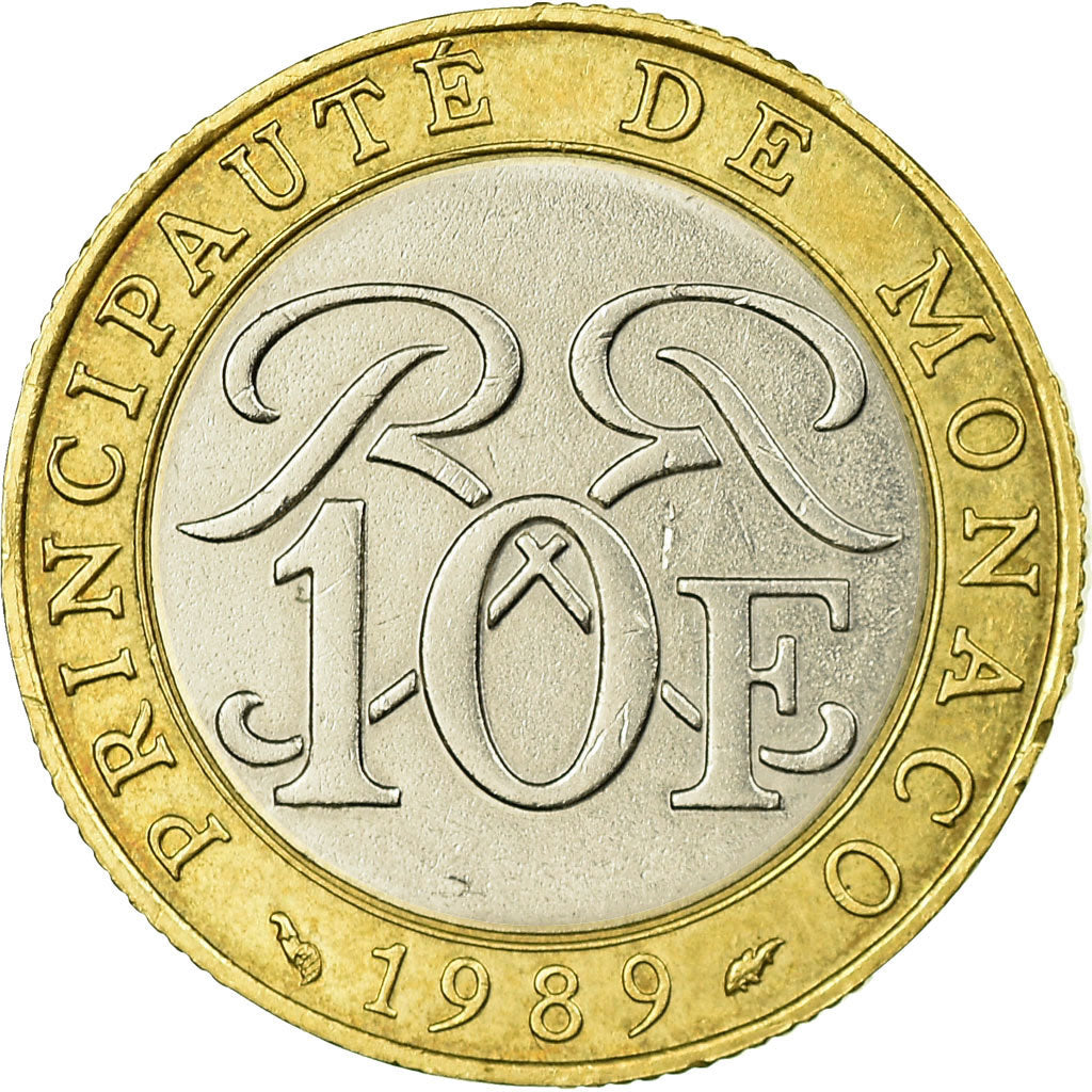 Coin, Monaco, Rainier III, 10 Francs, 1989, EF(40-45), Bi-Metallic, KM:163