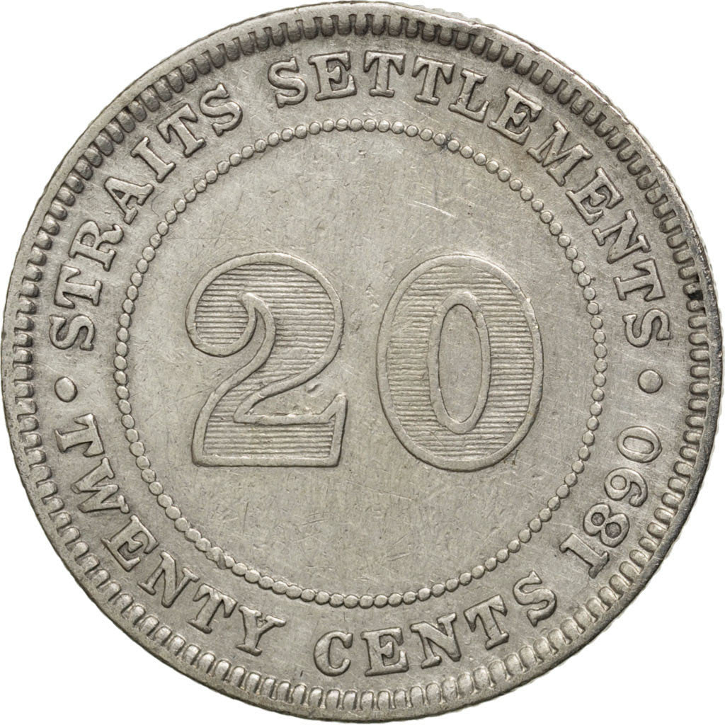 Coin, Straits Settlements, Victoria, 20 Cents, 1890, Heaton, EF(40-45), Silver