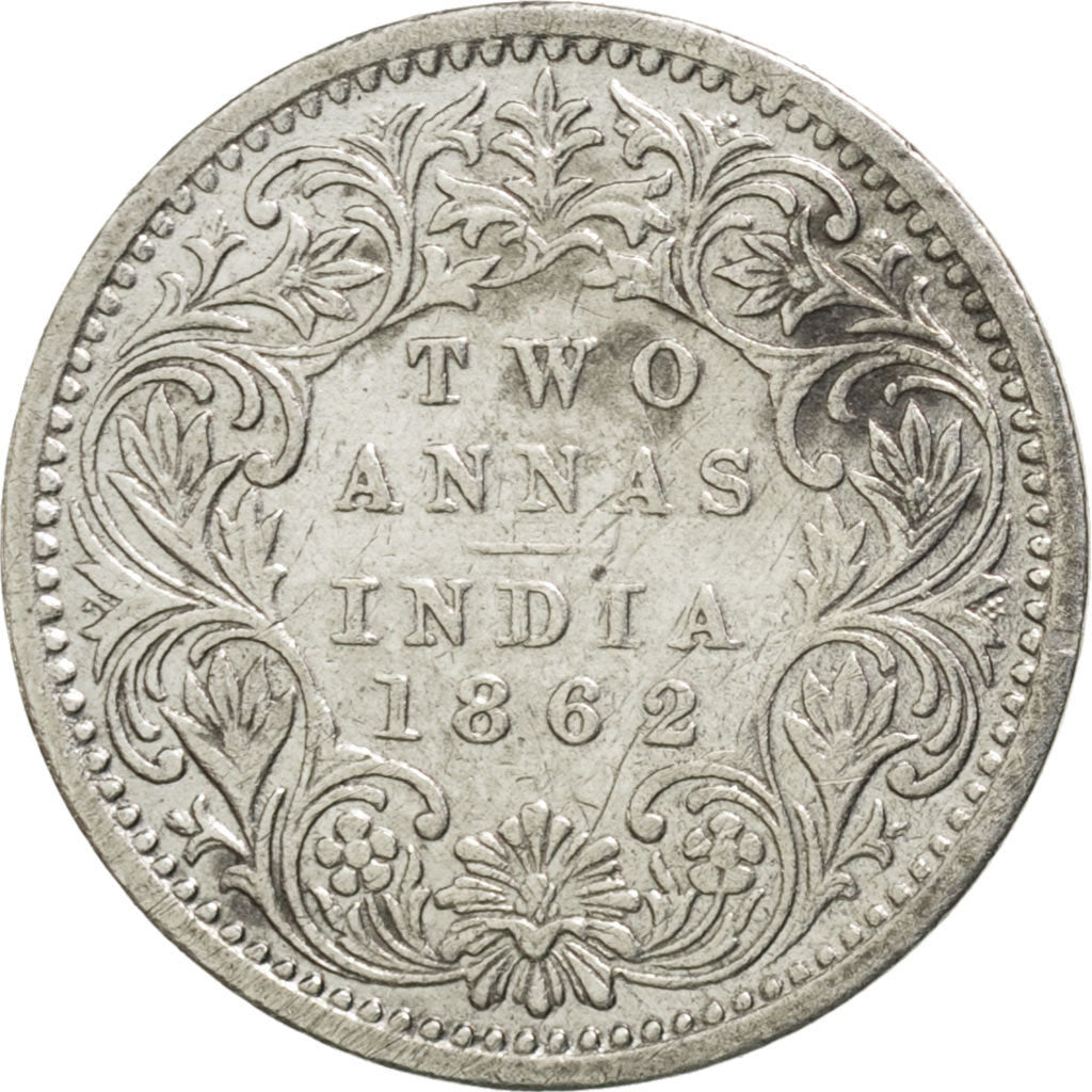 INDIA-BRITISH, 2 Annas, 1862, KM #469, AU(50-53), Silver, 1.38