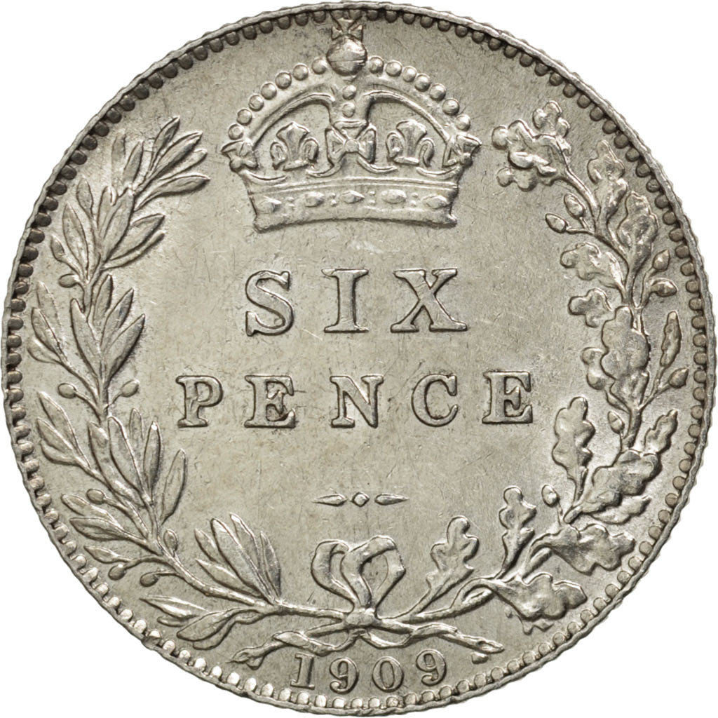 GREAT BRITAIN, 6 Pence, 1909, KM #799, AU(50-53), Silver, 19.5, 2.82