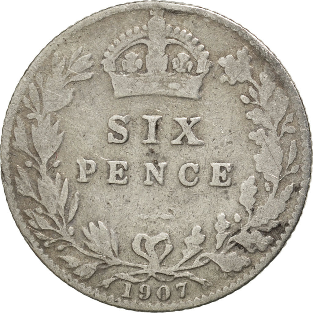 GREAT BRITAIN, 6 Pence, 1907, KM #799, VF(20-25), Silver, 19.5, 2.72