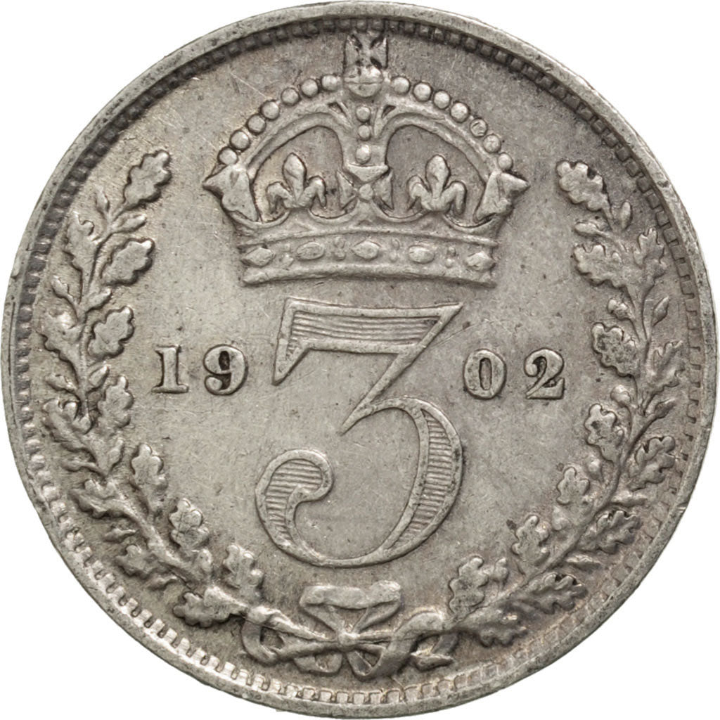 GREAT BRITAIN, 3 Pence, 1902, KM #797.1, EF(40-45), Silver, 16.1, 1.39