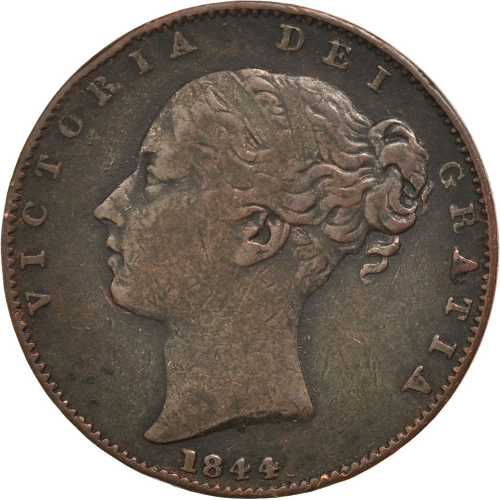 GREAT BRITAIN, Farthing, 1844, KM #725, AU(50-53), Copper, 4.50
