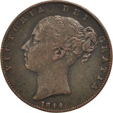 GREAT BRITAIN, Farthing, 1844, KM #725, AU(50-53), Copper, 4.50
