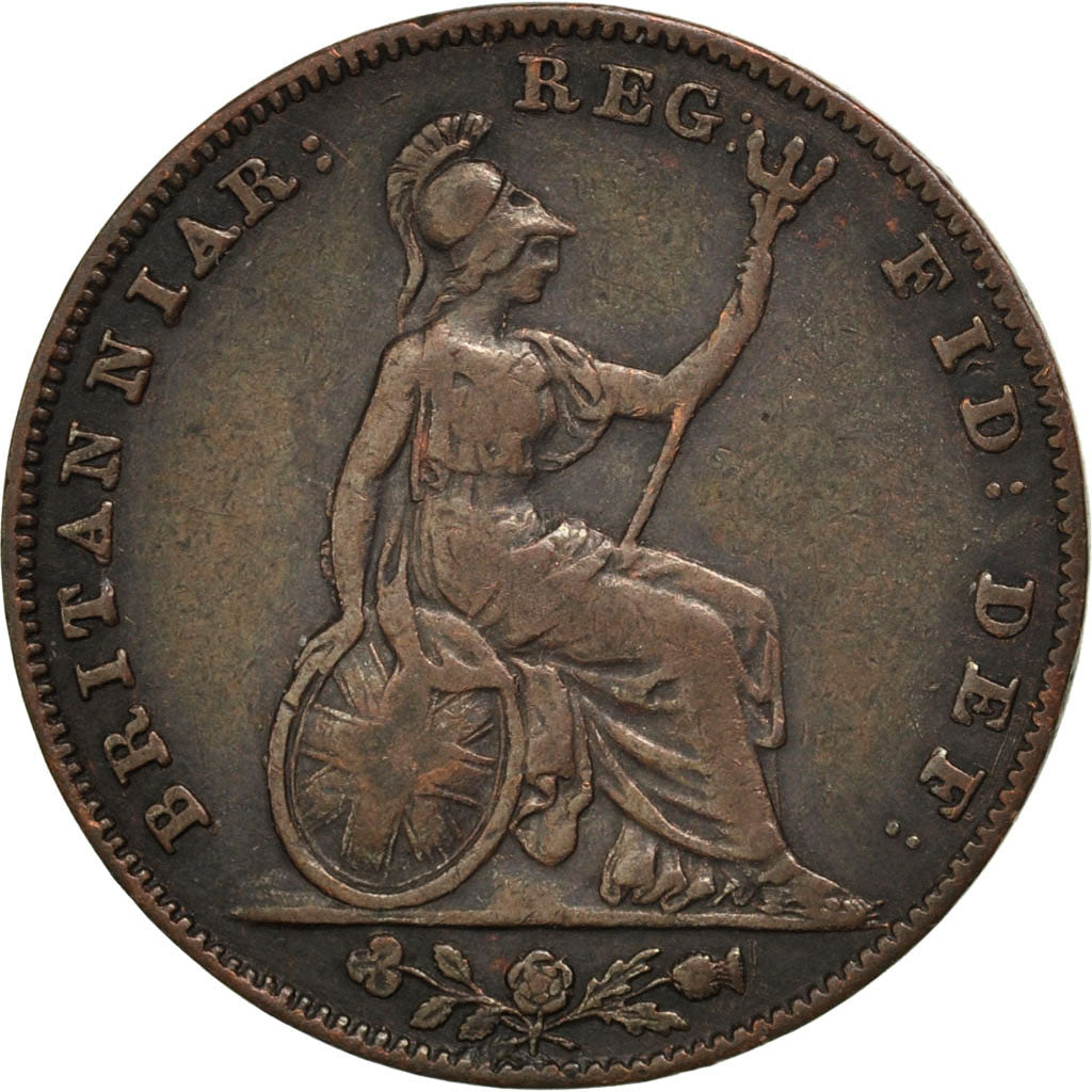GREAT BRITAIN, Farthing, 1844, KM #725, AU(50-53), Copper, 4.50