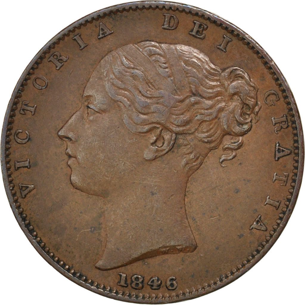 GREAT BRITAIN, Farthing, 1846, KM #725, AU(50-53), Copper, 4.68