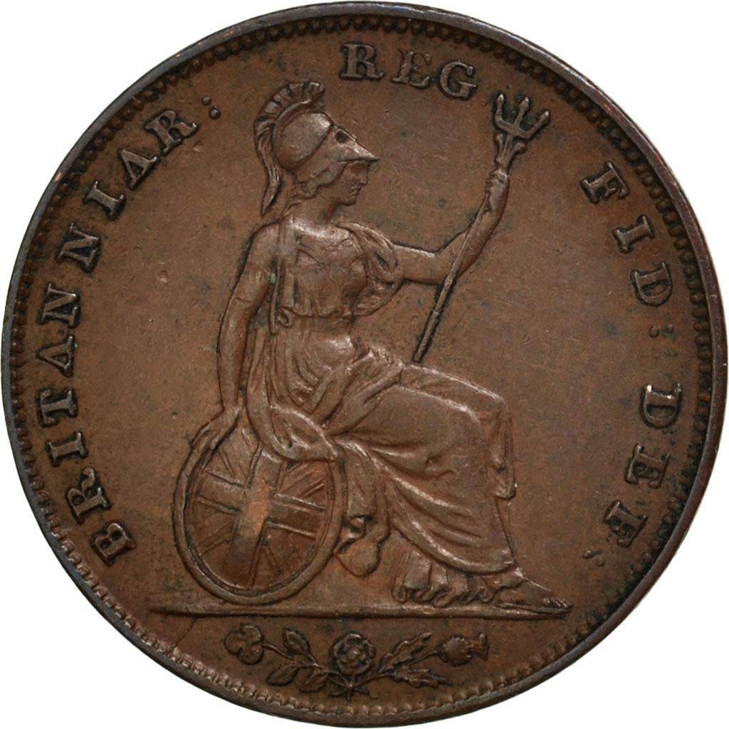 GREAT BRITAIN, Farthing, 1846, KM #725, AU(50-53), Copper, 4.68