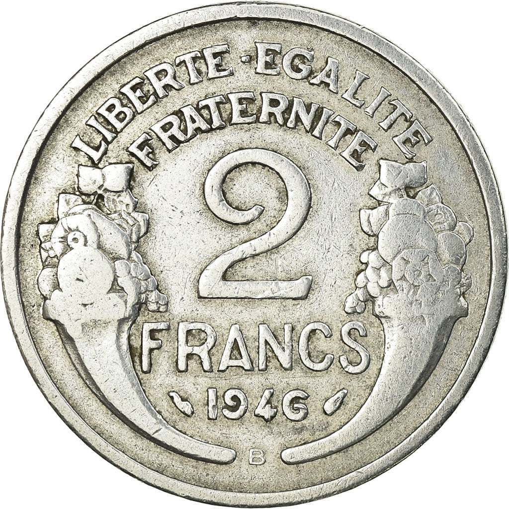 Moneta, Francia, Morlon, 2 Francs, 1946, Beaumont - Le Roger, MB, Alluminio