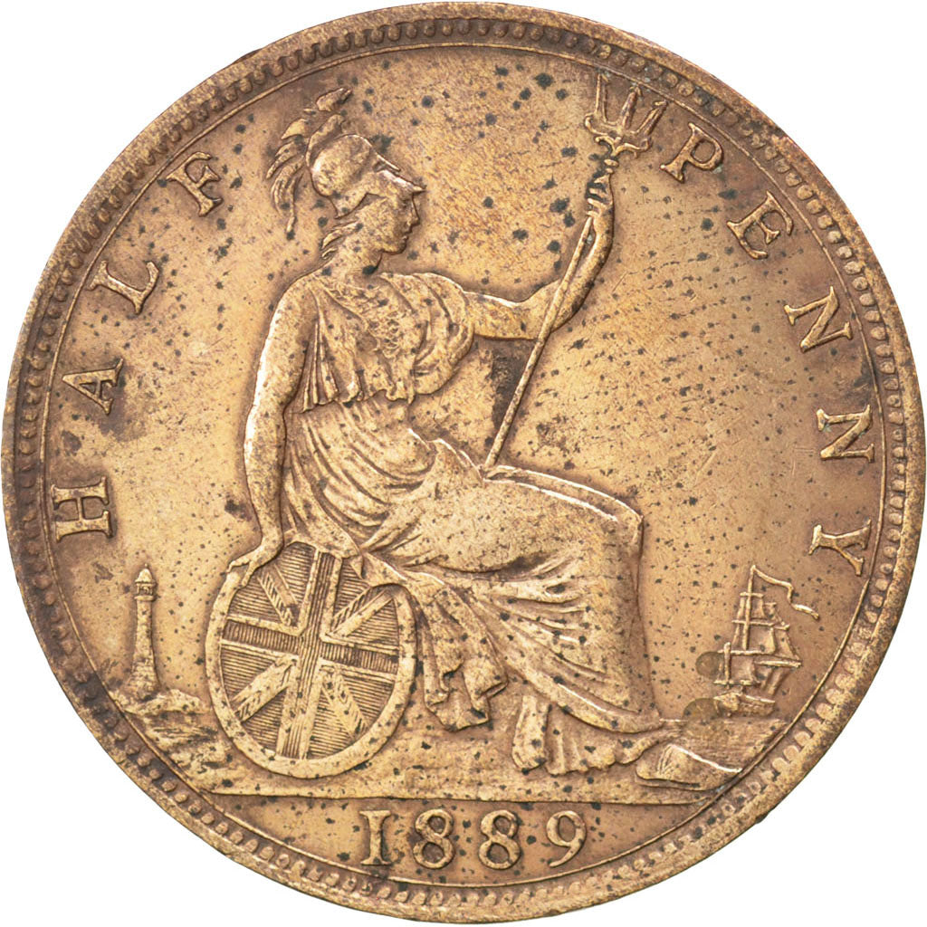 GREAT BRITAIN, 1/2 Penny, 1889, KM #754, AU(50-53), Bronze, 5.60