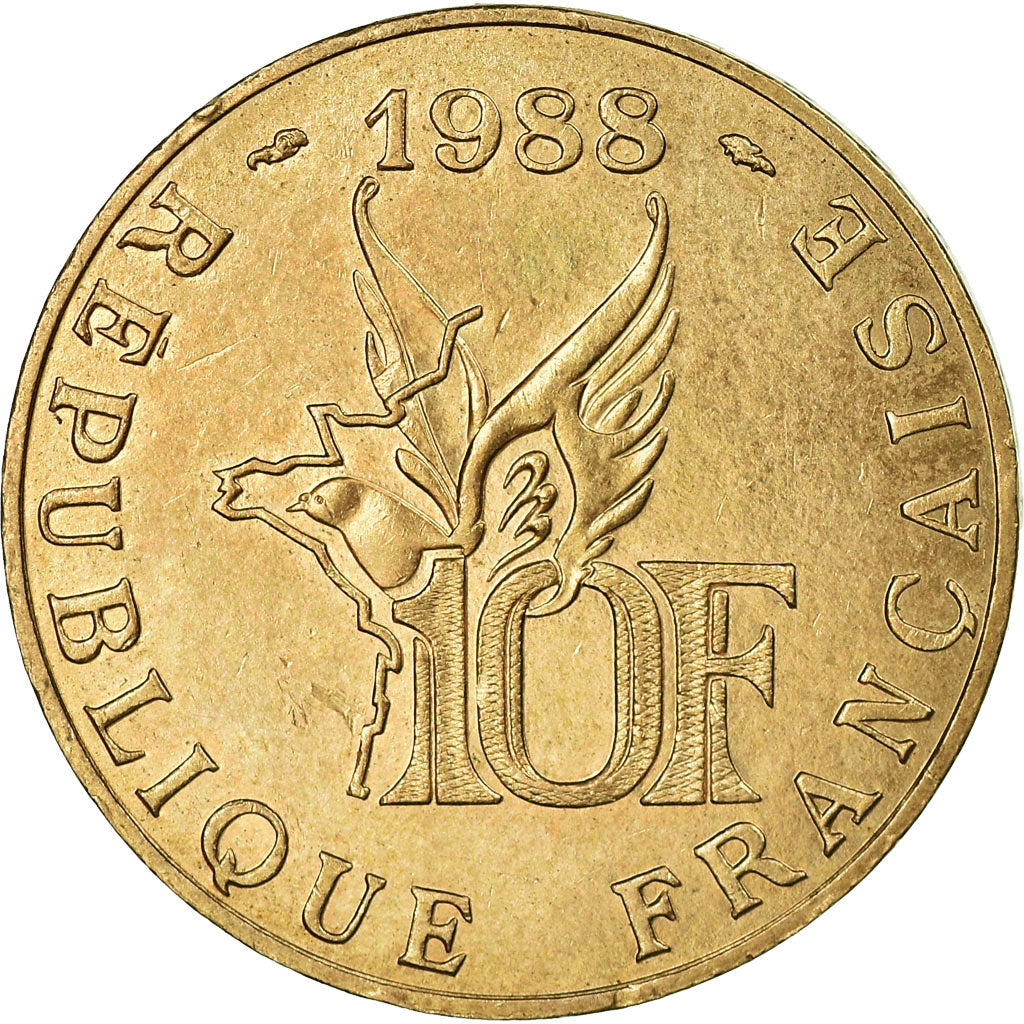 Moeda, França, Roland Garros, 10 Francs, 1988, VF(30-35), Alumínio-Bronze