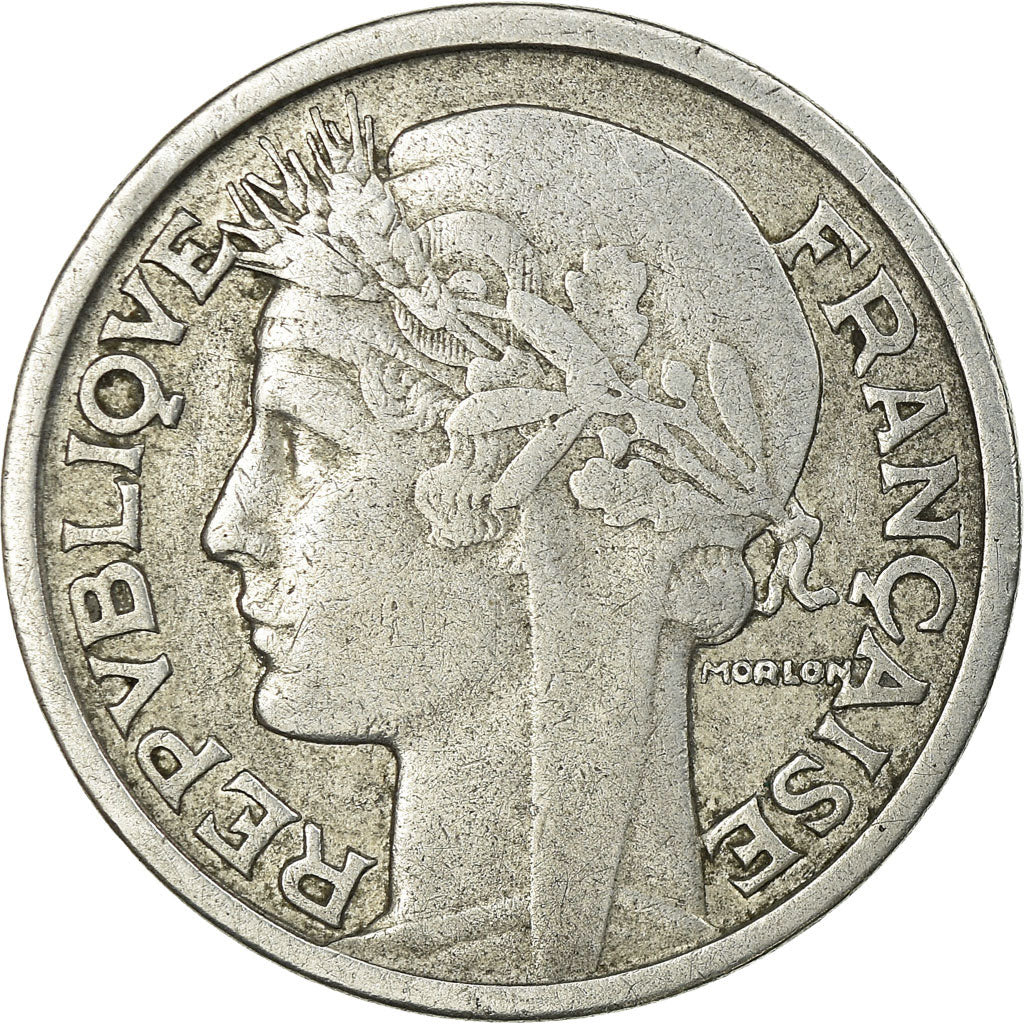 Moneda, Francia, Morlon, 2 Francs, 1949, Paris, BC+, Aluminio, KM:886a.1