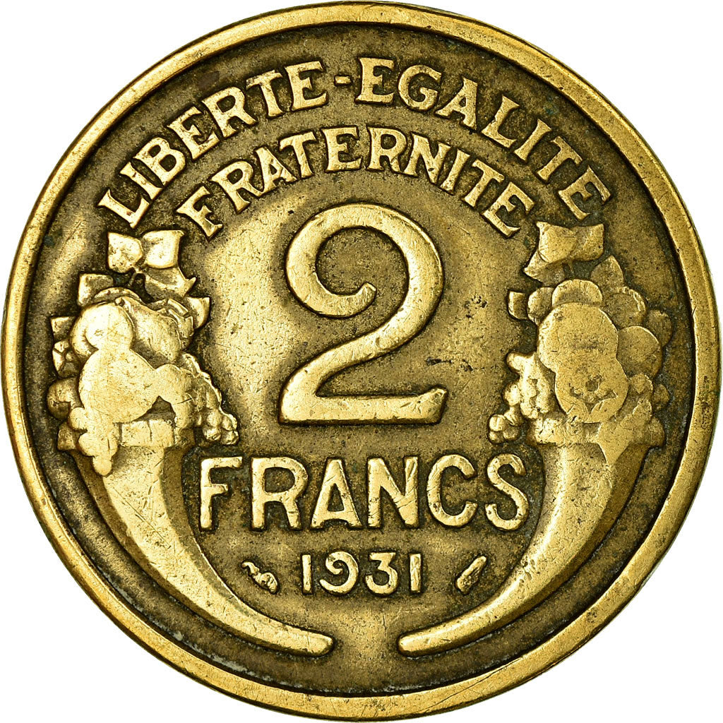 Moneda, Francia, Morlon, 2 Francs, 1931, Paris, BC+, Aluminio - bronce, KM:886