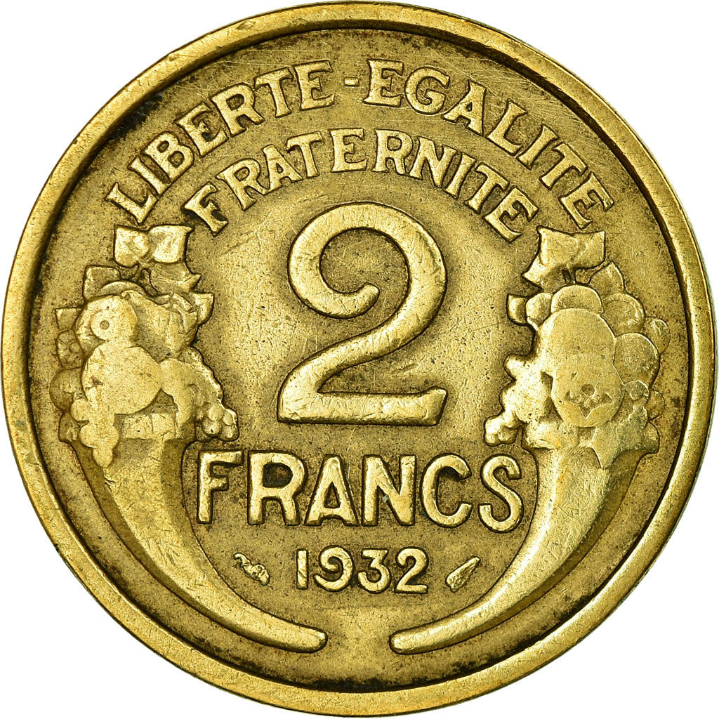 Moneda, Francia, Morlon, 2 Francs, 1932, Paris, BC+, Aluminio - bronce, KM:886