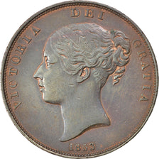GREAT BRITAIN, Penny, 1853, KM #739, AU(50-53), Copper, 18.48