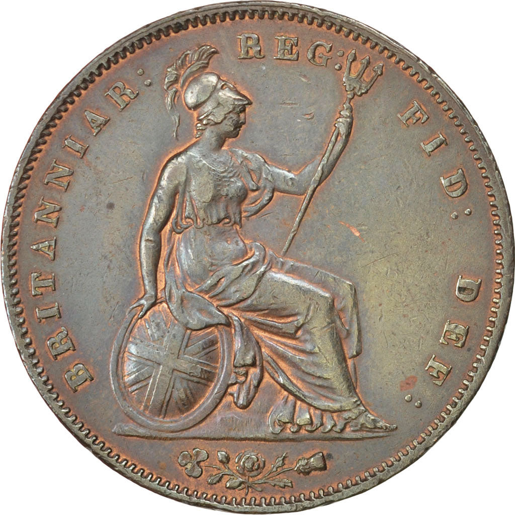 GREAT BRITAIN, Penny, 1853, KM #739, AU(50-53), Copper, 18.48