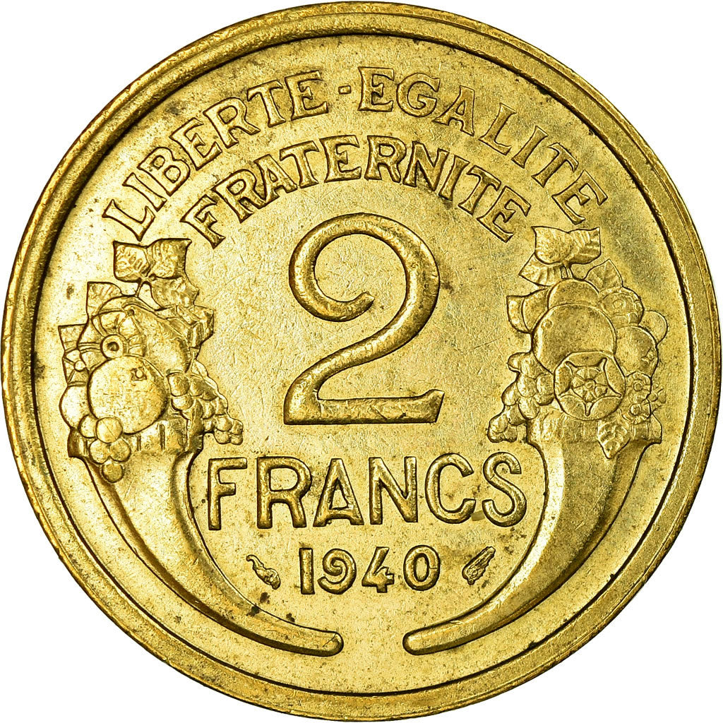 Moeda, França, Morlon, 2 Francs, 1940, Paris, EF(40-45), Alumínio-Bronze