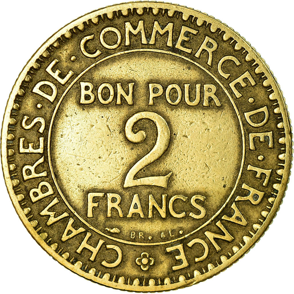 Moneda, Francia, Chambre de commerce, 2 Francs, 1926, Paris, BC+, Aluminio -