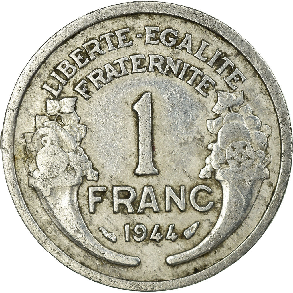 Moneda, Francia, Morlon, Franc, 1944, Paris, BC+, Aluminio, KM:885a.1